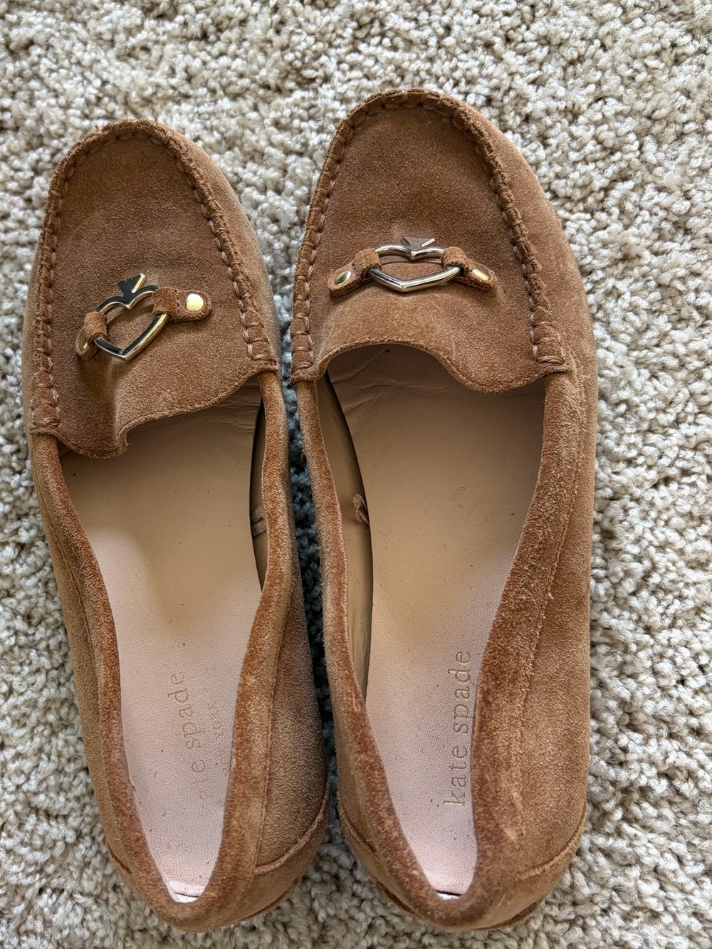 kate spade Tan Suede Heart Bit Loafers
